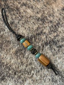 Deep Green Braided Leather Knife Lanyard with Lignum Vitae Wood Beads and Green Aventurine Accents