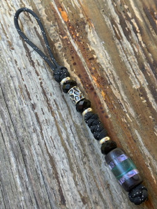 Custom Gray Wood, Mother of Pearl Resin, and Stabilized Teal Wood Bead Knife Lanyard