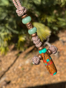 Zebrawood and Sonoran Sunset Tru-Stone Cross Lanyard with Aventurine and Copper Accents