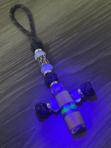 Mother of Pearl, Maple, and Glow In The Dark Green Resin Cross Bead Knife Lanyard with Opalite Accents