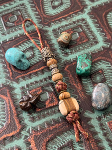 Mammoth and Lignum Vitae Custom Knife Lanyard Bead with Brass Skull Chief and Jasper Accents