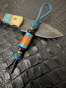 Koa and Black Web Turquoise Tru-Stone Split Bead Lanyard with Onyx and Brass Accents