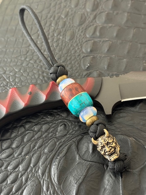 Brass Samurai with Snakewood, Brass Liner, and Chrysocola Split Bead Premium Lanyard Accented by Opalite