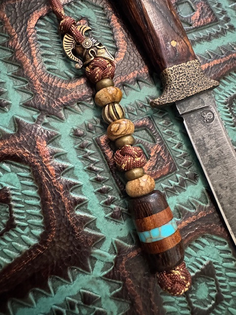 Brass Spartan Helmet and Handmade Split Bead Lanyard with Jasper and Brass Accents