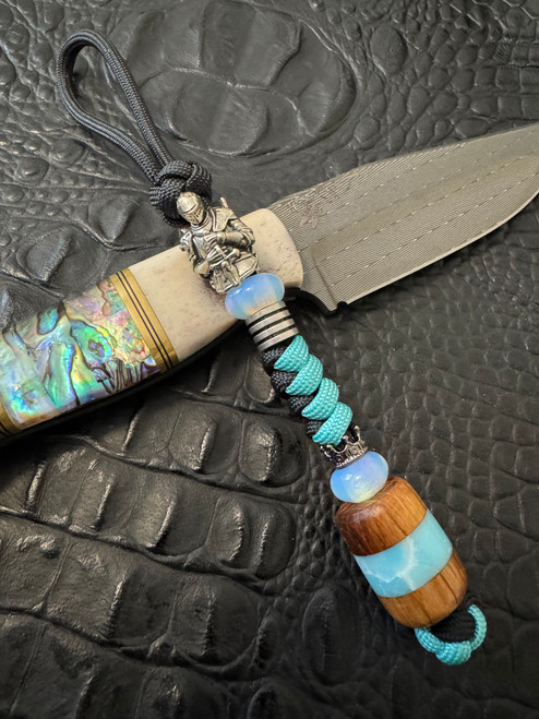Stainless Guardian Knight Two-Tone Knife Lanyard with Jack Daniel's Whiskey Barrel/Larimar Trustone Split Bead Accented by Opalite