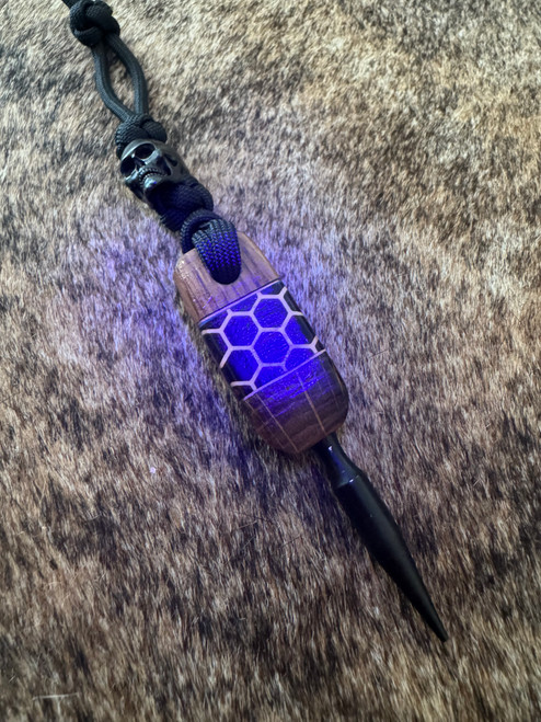 Glow In The Dark Honeycomb Resin, Copper Liners, and Jack Daniel's Whiskey Barrel EDC Detangler Spike with Skull Lanyard