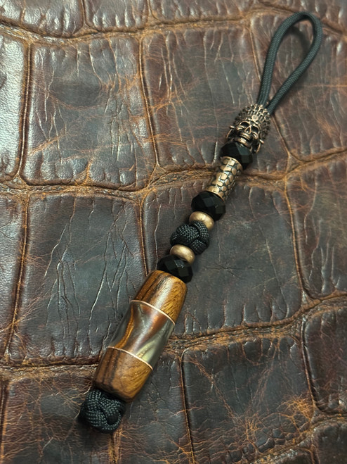 Copper War Chief Bead Knife Lanyard with Zebrawood, Copper Liners, and Multi-Color Resin Split Bead