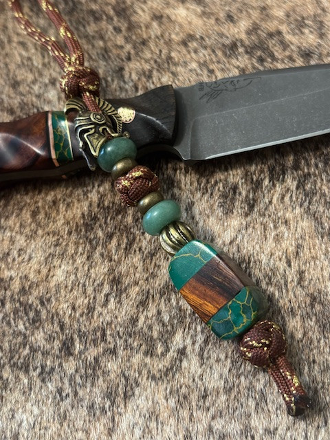 Brass Spartan Lanyard with Arizona Jade Tru-Stone & Ironwood Handmade Bead Accented by Brass and Aventurine