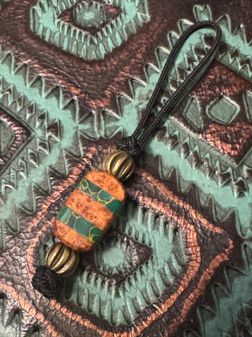 Amboyna Burl & Arizona Jade Tru-Stone Handmade Mini Cord Knife Nub with Brass Spiral Accents