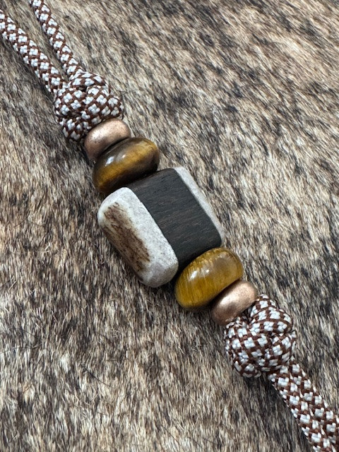 Pheasantwood & Gnarly Bark Whitetail Antler Knife Nub with Copper and Tiger's Eye