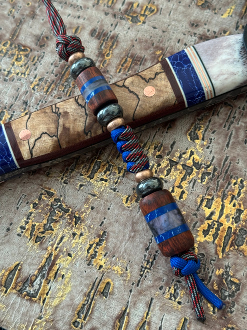 Premium Collection Handmade Snakewood, Sodalite Tru-Stone, and Mother of Pearl Resin Bead Two-Tone Lanyard with Copper & Hematite Accents