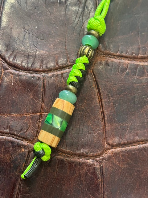Neon & OD Green Two-Tone Paracord Lanyard with Olive Wood, OD Green G10, and Neon Swirl Resin Split Bead
