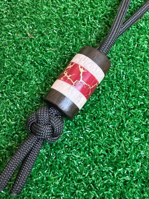 Ziricote Wood, Elk Antler, and Red/Gold Web Tru-Stone Handmade EDC Lanyard Bead