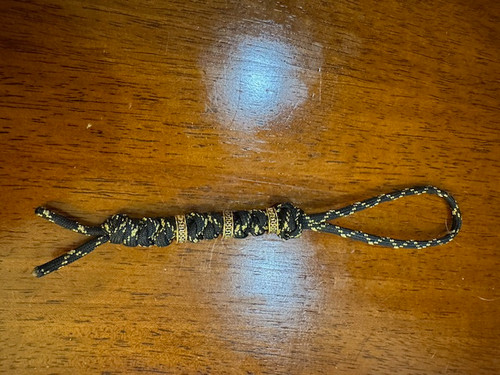 Black and Gold Paracord Loop Lanyard with Diamond Knot and Triple Gold Bead Design