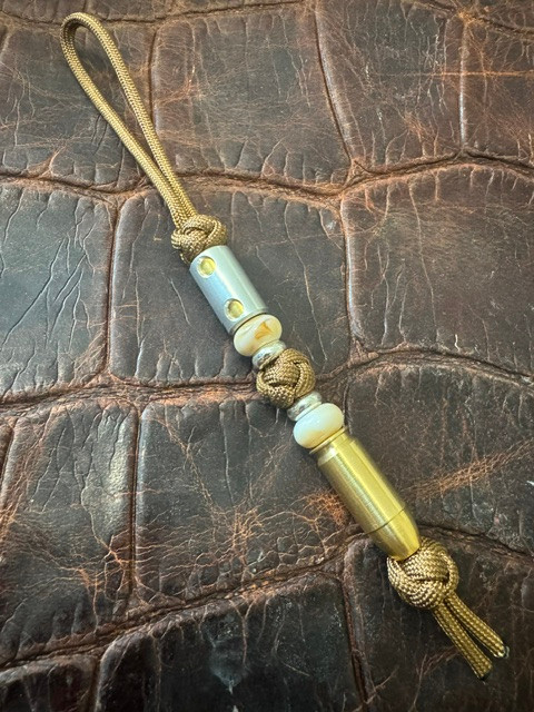 Straight Shooter Stainless & Brass Two-Tone Cartridge Lanyard with Triple Diamond Knots