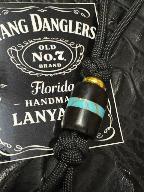 Ebony Wood and Gold Web Turquoise Tru-Stone Handmade Split Bead Knife Nub with Polished Brass Spacer