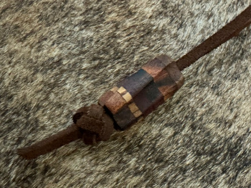 Handmade Channeled Exotic Wood Layer Bead (C) - Includes Leather Cord