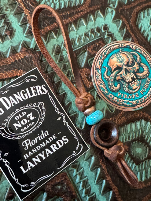 Leather Knife Nub with Charred Jack Daniel's Whiskey Barrel Infinity Bead from Tang Danglers