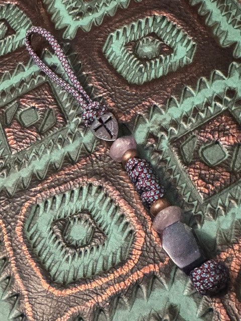 Coffin Collection Glow Resin & Snakewood Bead Knife Lanyard with Metal Shield Cross & Amethyst Accents