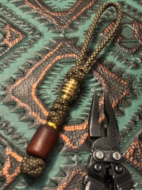 Handmade Mahogany Wood Bead Knife Nub with Polished Brass Spindle and Spacer