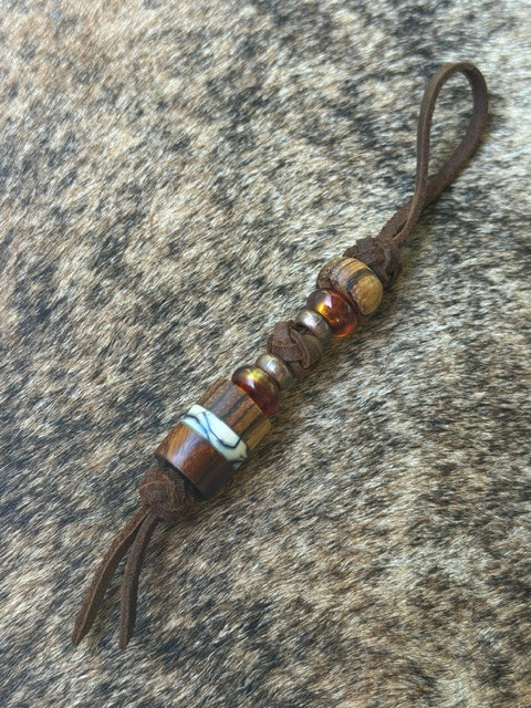 Leather Knife Lanyard with Zebrawood, Mammoth, and Ironwood Accented by Copper