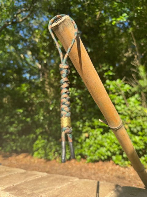 Forest Green Camo Paracord Knife Lanyard with Brass Finished Bead and Heat Shrink Tips