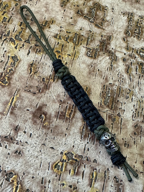 OD Green Mini Cord Lanyard with Black Cobra Wrap and Engraved Stainless Skull