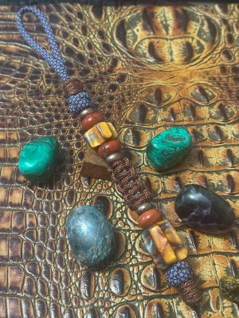 Channeled "Molten Copper Lava" Resin Bead Knife Lanyard with Copper Cobra Wrap, Red Jasper, and Copper Spacers