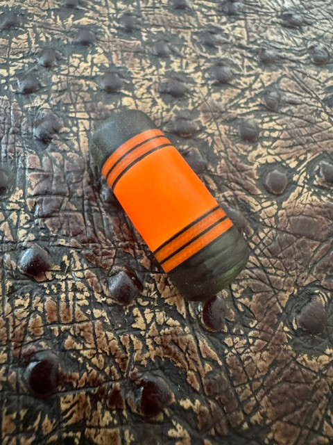 Swamp Green Dyed Curly Maple, Black G10, Orange G10, and Orange Hyperglow EDC Lanyard Bead