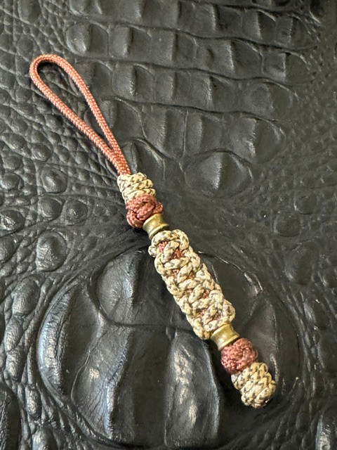 Copper Mini Cord Knife Lanyard with Brass Accents and Tan Camo Cobra Wrap