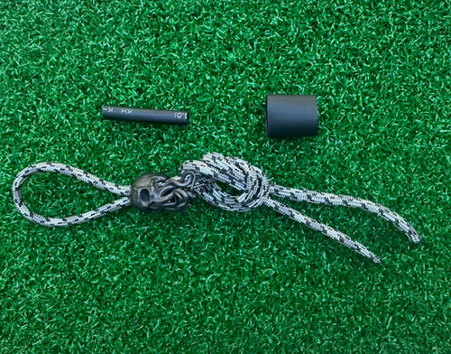 DIY Knife Lanyard Kit - Black and Gray Paracord with Black Metal Octopus Skull Bead