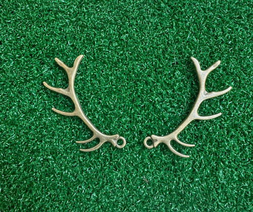 2 Pack of Brass Finished Elk Antler Pendant Style Beads