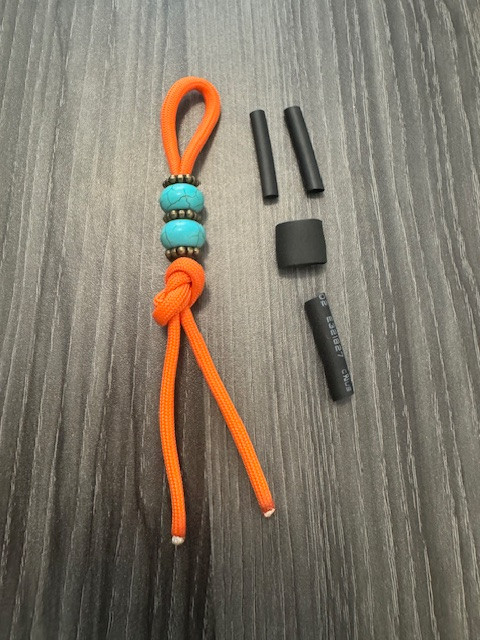 DIY Knife Lanyard Kit - Hunter Orange Paracord with Turquoise and Brass Spacer Beads