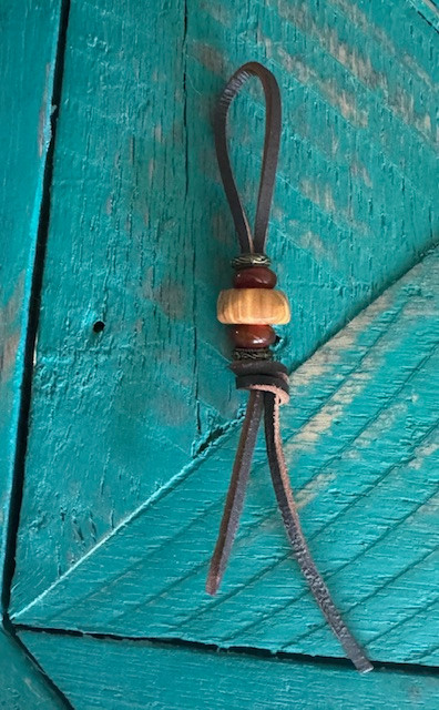 DIY Knife Lanyard Kit - Brown Lace Leather with Polished Olive Wood, Red Carnelian, and Brass Accents