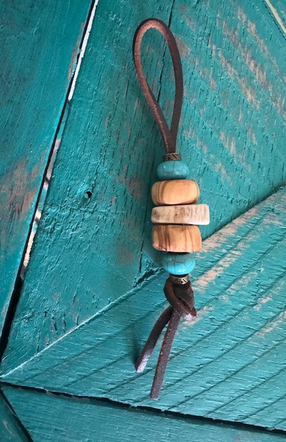 DIY Knife Lanyard Kit - Brown Lace Leather with Olive Wood Beads, Polished Elk Antler Bead, Turquoise and Brass Accent Beads