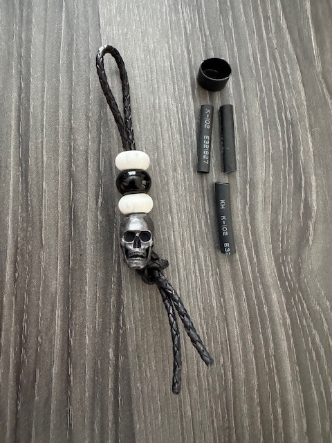 Dead Oreo DIY Knife Lanyard Kit - Black Rope Leather with Metal Skull Bead, Shiny Black, and White Howlite Beads