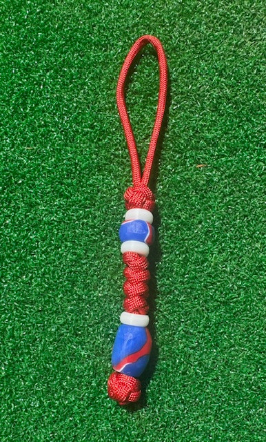 Freedom Collection Knife Lanyard with Blue Glow Rings and Red White Blue Handmade Acrylic Beads