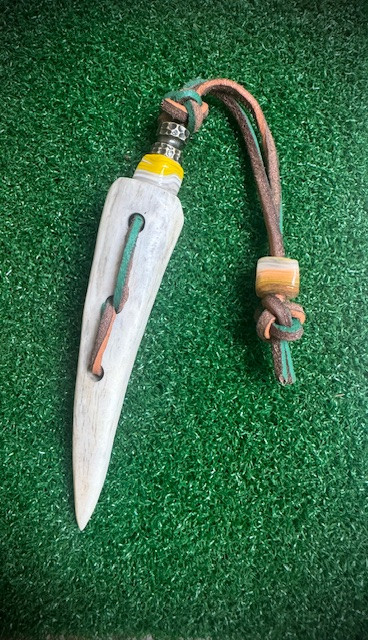 Large Elk Antler EDC Spike with Green Lace Leather and Blow Glass Beads