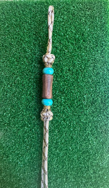 Desert Camo Shorty Knife Nub Lanyard with Brass Reverse Crown Spacers, Turquoise, and Walnut Beads