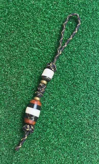 Black and Gold Paracord Knife Lanyard with Elk Antler, Maple Burl, and Gold Web Tru-Stone Bead