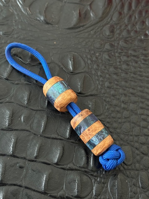 2-Pack of Figured Teak Wood and Peacock Swirl Resin Handmade EDC Lanyard Beads