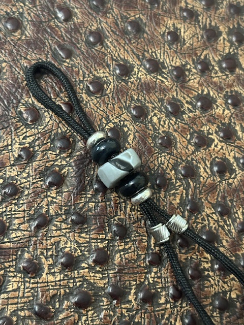 DIY Knife Lanyard Kit - Black Paracord with Black/Gray/White Resin Bead Accented by Black Onyx and Silver Spacers