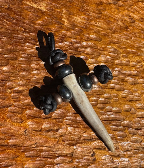 Handmade Deer Antler Tine Cross Medallion with Silver Hematite and Copper Accents