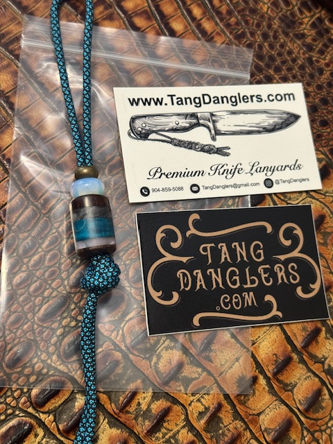 DIY Knife Nub Kit - Turquoise and Black Diamond Paracord with Brass, Opalite, and Handmade Split Bead