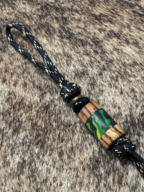 Shorty Knife Nub with Handmade Zebrawood and Acrylic Split Bead Accented by Onyx and Brass Spacers
