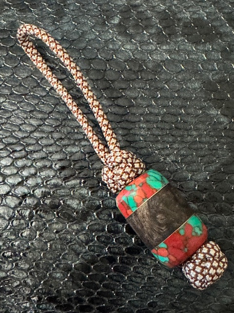 Handmade Sonoran Sunset Tru-Stone,  Buckeye Burl Wood, and Copper Liner EDC Lanyard Bead