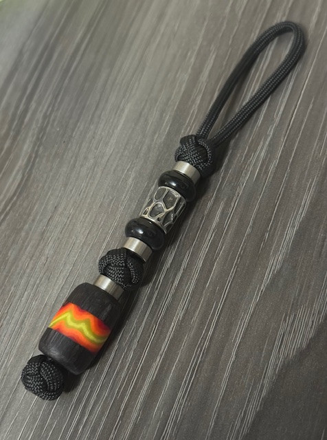 Gray Wood and Exotic G10 Bead Lanyard with Onyx and Stainless Steel Accents