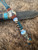 Two-Tone Knife Lanyard with Amboyna Burl & Mother of Pearl Handmade Bead Accented by Opalite and Stainless Shield Cross