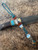 Two-Tone Knife Lanyard with Amboyna Burl & Mother of Pearl Handmade Bead Accented by Opalite and Stainless Shield Cross
