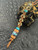 Premium Collection Engraved Skull & Vertebrae Bead Rope Leather Lanyard with Handmade Whiskey Barrel, Mother of Pearl, and Gold Web Turquoise Bead